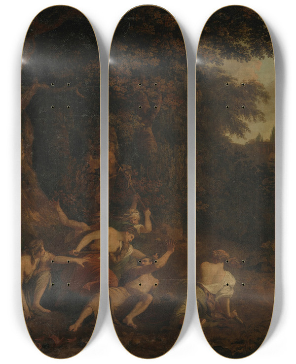 Triptych art skateboard deck of John Hamilton Mortimer The Death Of Orpheus by John Hamilton Mortimer (1740-1779)