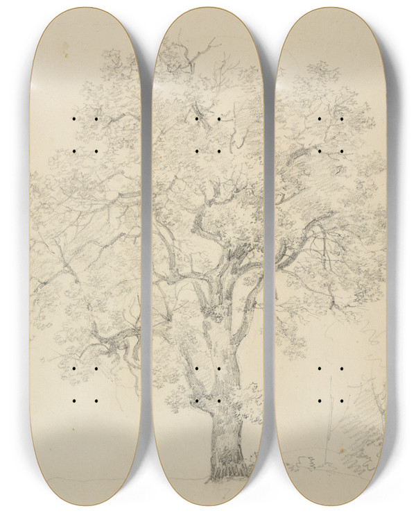 Triptych art skateboard deck of Jacquesraymond Brascassat Tude Darbre_1 by Jacques Raymond Brascassat (1804-1867)