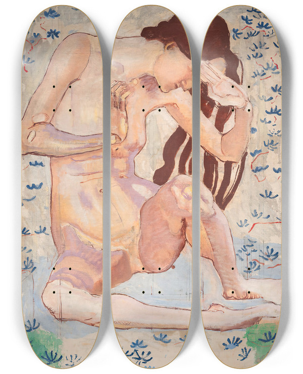 Triptych art skateboard deck of Ferdinand Hodler Study For Day by Ferdinand Hodler (1853-1918)