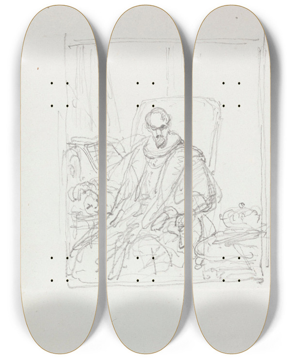 Triptych art skateboard deck of Nicaise De Keyser The Antiquary_2 by Nicaise De Keyser (1813-1887)