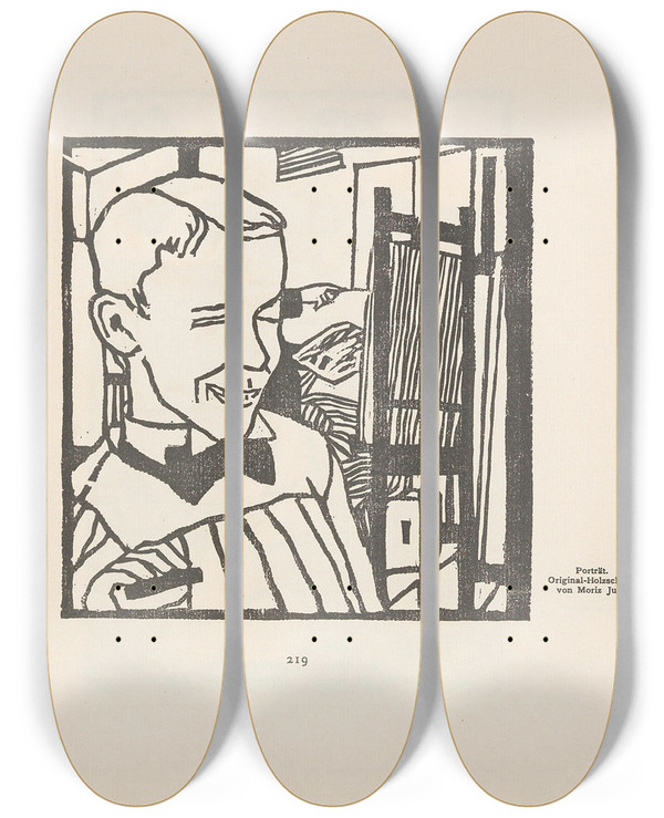 Triptych art skateboard deck of Moriz Jung Portrt by Moriz Jung (1885-1915)