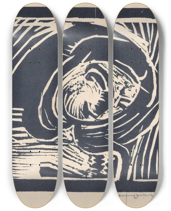 Triptych art skateboard deck of Henri Jonas Kop Van Een Figuur by Henri Jonas (1878-1944)