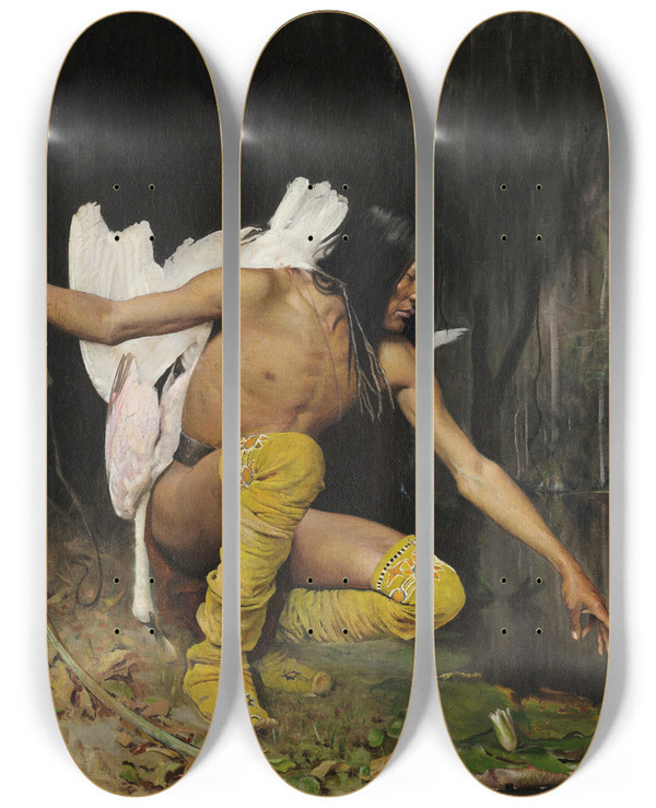 Triptych art skateboard deck of George De Forest Brush The Indian And The Lily by George De Forest Brush (1855-1941)