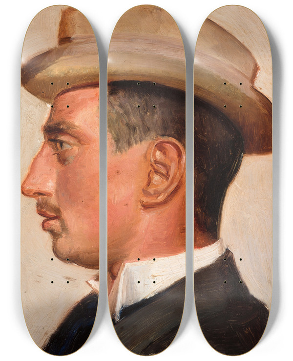 Triptych art skateboard deck of Michael Ancher Prince Christian Of Denmark by Michael Ancher (1849-1927)