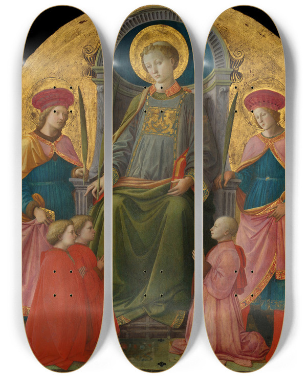 Triptych art skateboard deck of Filippo Lippi Saint Lawrence Enthroned With Saints And Donors by Filippo Lippi (1406-1469)