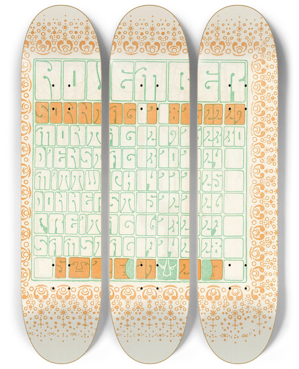 Triptych art skateboard deck of Alfred Roller November by Alfred Roller (1864-1935)