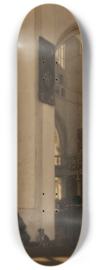 Emanuel de Witte - Interior of a Protestant, Gothic Church during a Service 8.25 inch art skate deck