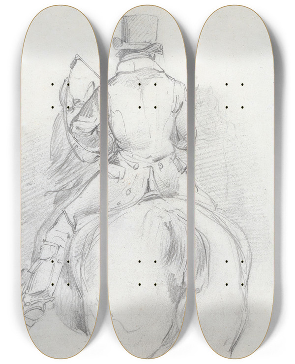 Triptych art skateboard deck of Henry Thomas Alken Horse And Rider Seen From The Rear by Henry Thomas Alken (1785-1851)