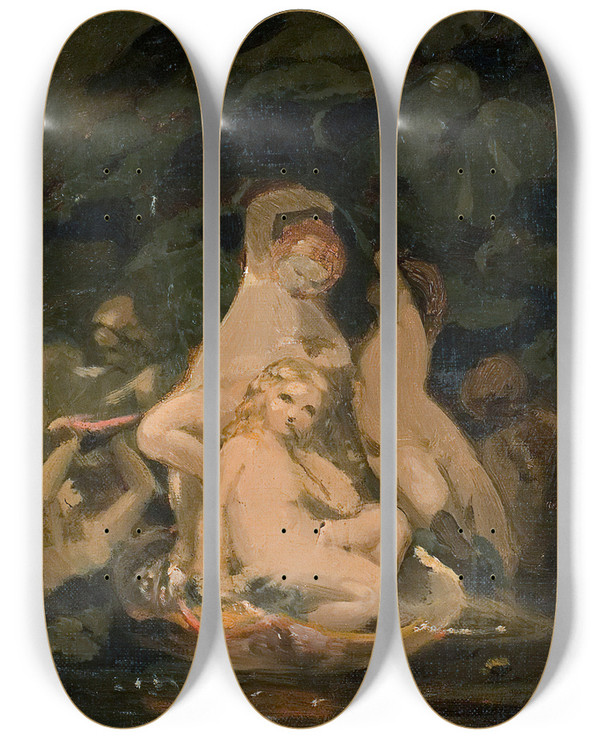 Triptych art skateboard deck of Nils Jakob Olsson Blommr Nymphs by Nils Jakob Olsson Blommer (1816-1853)
