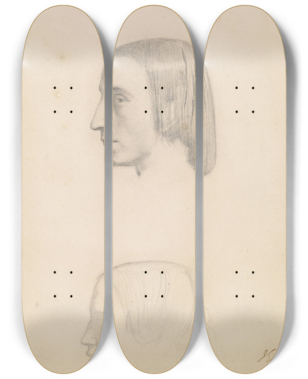 Triptych art skateboard deck of Sir John Everett Millais Isabella Head Study Of Servant by Sir John Everett Millais (1829-1896)