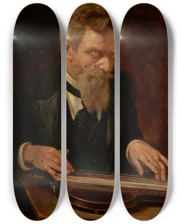 Triptych art skateboard deck of Aleksander Sochaczewski Portrait Of A Musician by Aleksander Sochaczewski (1843-1923)