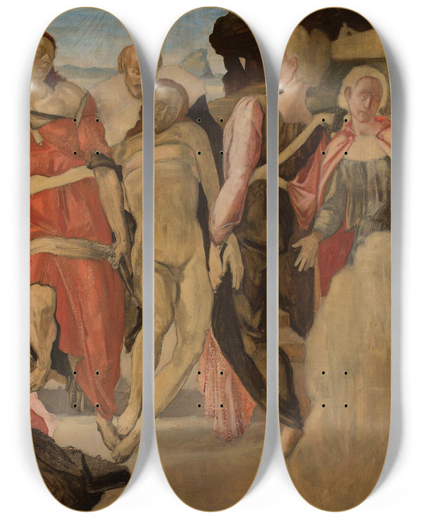Triptych art skateboard deck of Konrad Krzyanowski Entombment Of Christ by Konrad Krzyzanowski (1872-1922)