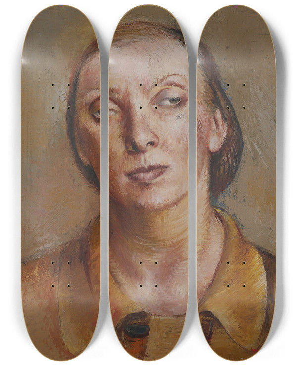 Triptych art skateboard deck of Karin Luts Selfportrait_1 by Karin Luts (1904-1993)