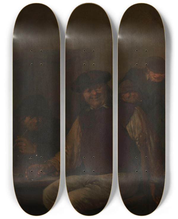 Triptych art skateboard deck of Egbert Van Heemskerck Herbergtafereel by Egbert Van Heemskerck (1634-1704)