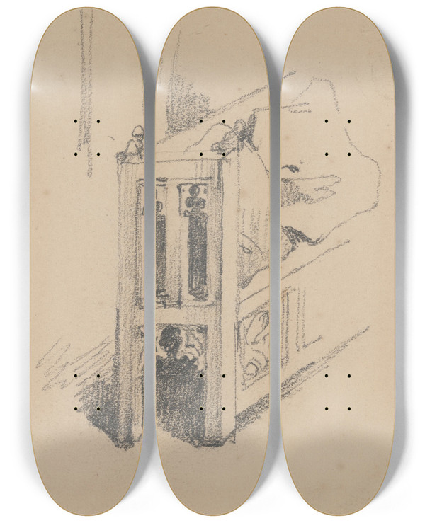 Triptych art skateboard deck of Nicaise De Keyser Detail Of A Bench by Nicaise De Keyser (1813-1887)