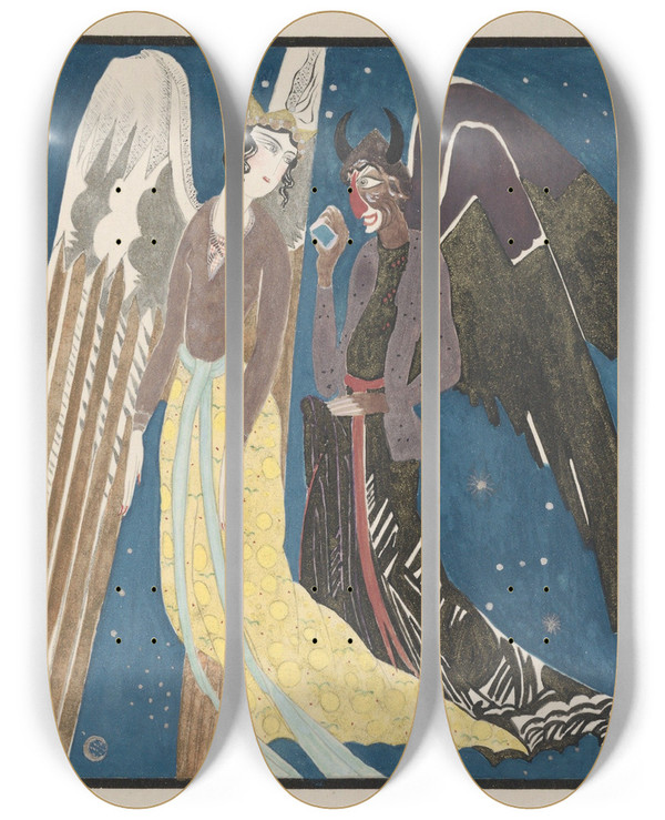 Triptych art skateboard deck of Francoislouis Schmied Histoire De La Princesse Boudour Pl04 by Francois Louis Schmied (1873-1941)