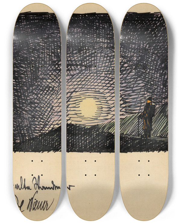 Triptych art skateboard deck of Karl Wiener Der Alte Wanderer by Karl Wiener (1901-1949)