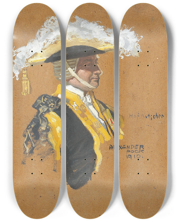 Triptych art skateboard deck of Alexander Pock Hofkutscher Suchy by Alexander Pock (1871-1950)