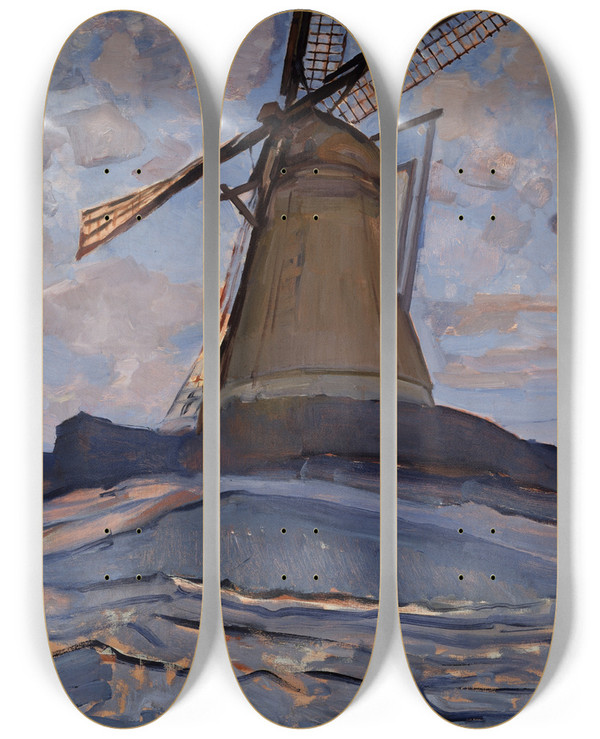 Triptych art skateboard deck of Piet Mondrian Windmill by Piet Mondrian (1872-1944)