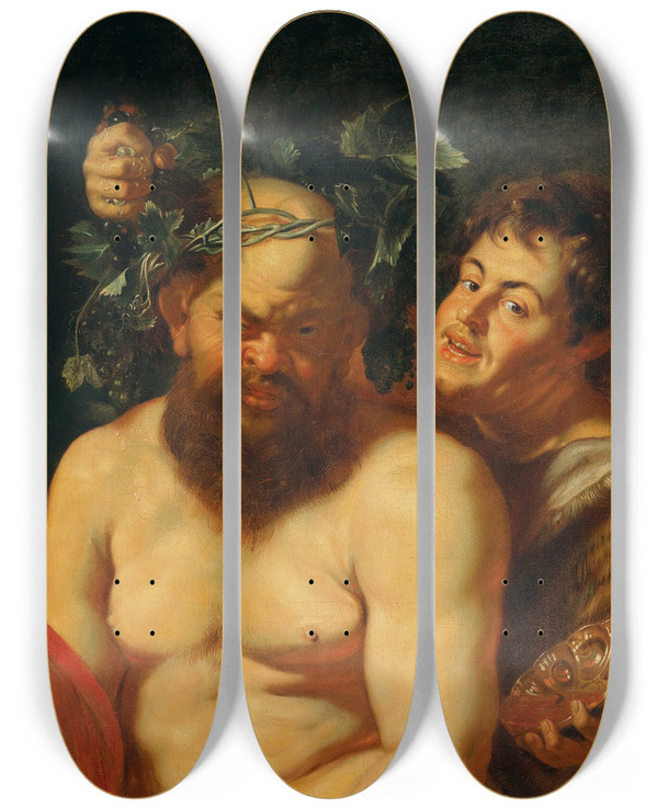 Triptych art skateboard deck of Follower Of Peter Paul Rubens The Drunken Silenus With A Satyr by Follower Of Peter Paul Rubens (1577-1640)