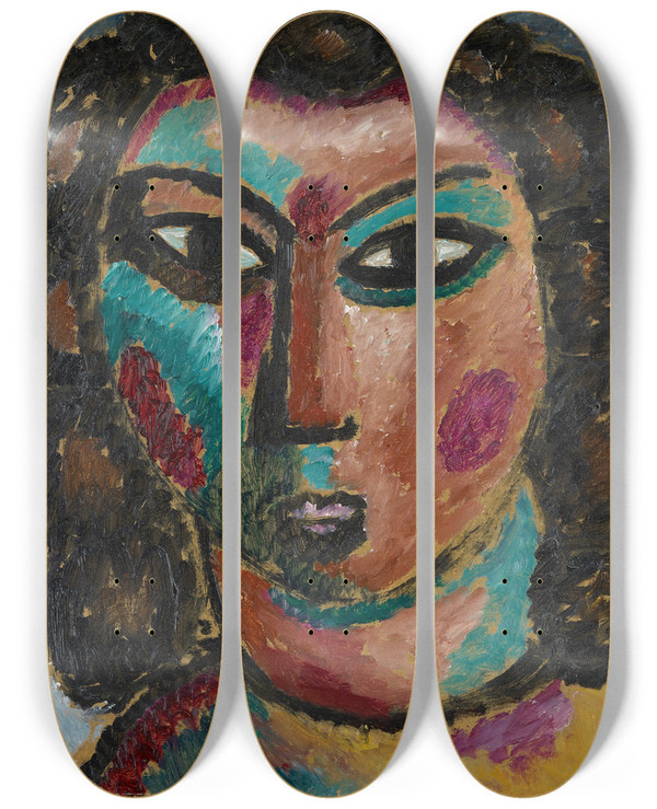 Triptych art skateboard deck of Alexej Von Jawlensky Brown Curls by Alexej Von Jawlensky (1864-1941)