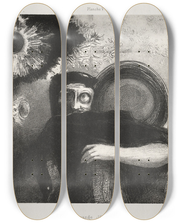 Triptych art skateboard deck of Odilon Redon A Strange Juggler by Odilon Redon (1840-1916)
