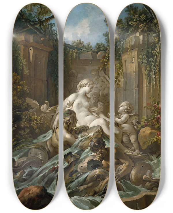 Triptych art skateboard deck of Franois Boucher Fountain Of Venus by Francois Boucher (1703-1770)