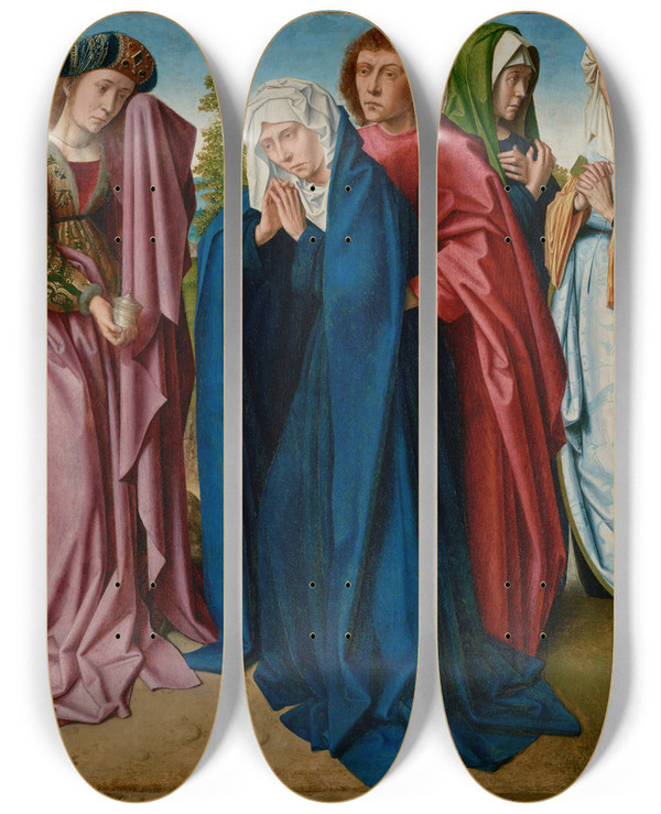 Triptych art skateboard deck of Gerard David The Virgin Saint John And The Three Maries by Gerard David (1460-1523)