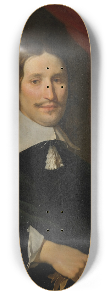 Abraham Lambertsz. van den Tempel - Portrait of a gentleman holding gloves, half-length, before a landscape 8.25 inch art skate deck