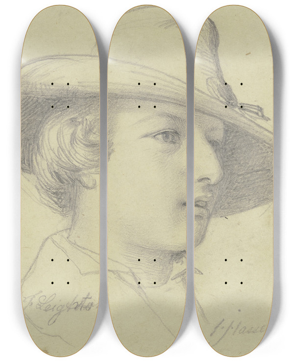 Triptych art skateboard deck of Johann Heinrich Hasselhorst Bildnis Frederic Leighton Mit Hut by Johann Heinrich Hasselhorst (1825-1904)