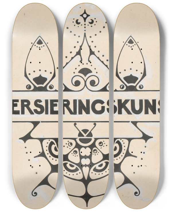 Triptych art skateboard deck of Reinier Willem Petrus De Vries Ornament Met Vlinder by Reinier Willem Petrus De Vries (1874-1952)