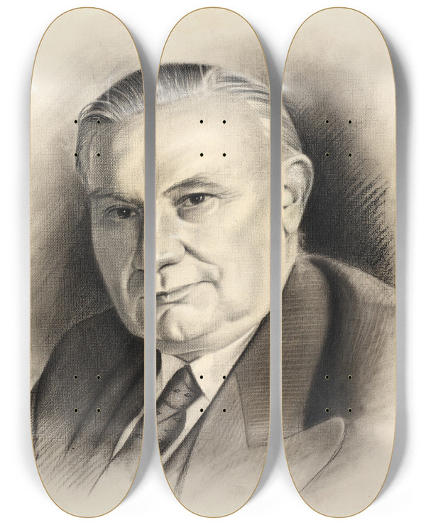 Triptych art skateboard deck of Arthur Boughey Ernest Bevin by Arthur Boughey (1970-1976)