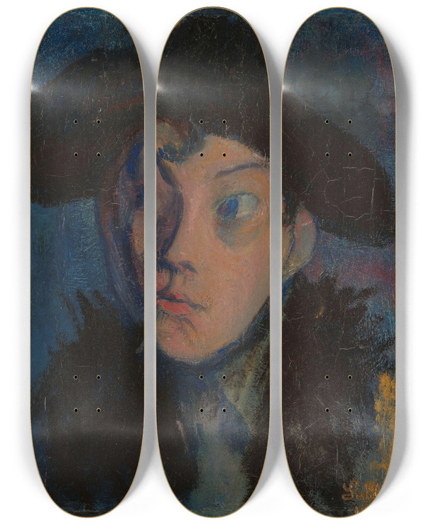 Triptych art skateboard deck of Harald Sohlberg Portrait Of Eugenie by Harald Sohlberg (1877-1935)