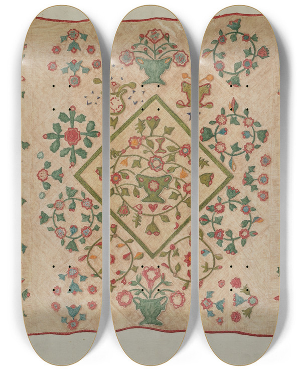Triptych art skateboard deck of Mildred E Bent Applique Quilt_4 by Mildred E Bent