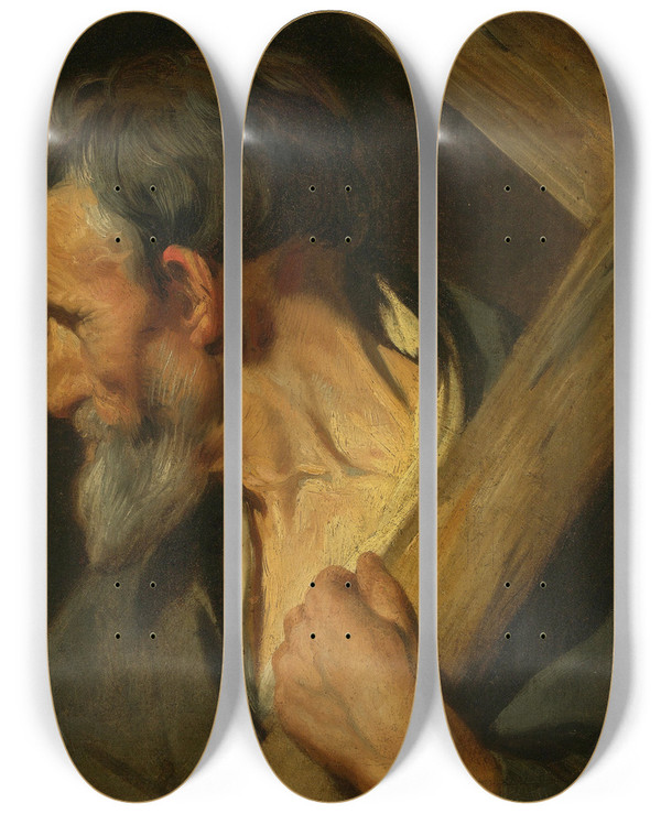 Triptych art skateboard deck of Jacob Jordaens St Andrew by Jacob Jordaens (1593-1678)