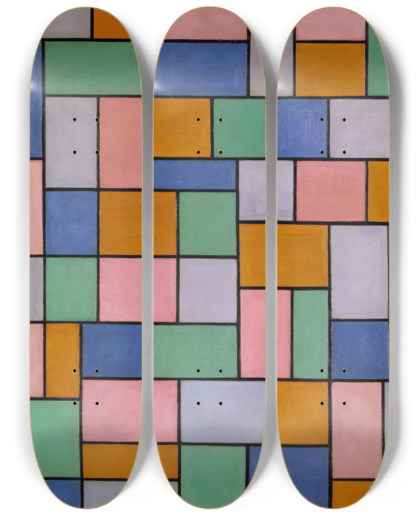 Triptych art skateboard deck of Theo Van Doesburg Composition In Dissonances by Theo Van Doesburg (1883-1931)
