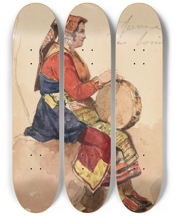 Triptych art skateboard deck of Jacquesraymond Brascassat Tude De Femme De Sonima by Jacques Raymond Brascassat (1804-1867)