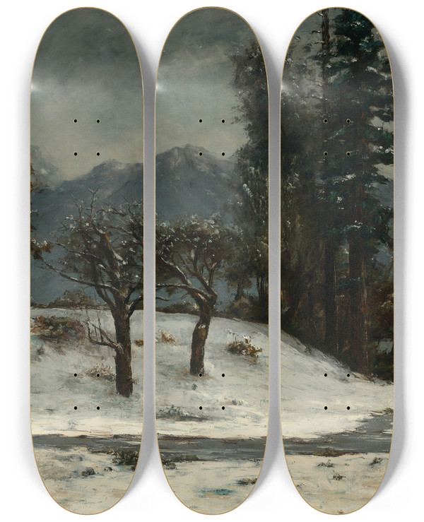 Triptych art skateboard deck of Gustave Courbet Neige by Gustave Courbet (1819-1877)