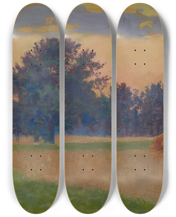 Triptych art skateboard deck of Ambroy Sabatowski Three Moments Triptych Evening by Ambrozy Sabatowski (1871-1920)
