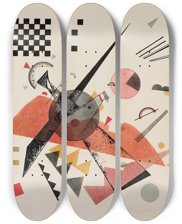 Triptych art skateboard deck of Wassily Kandinsky Orange by Wassily Kandinsky (1866-1944)