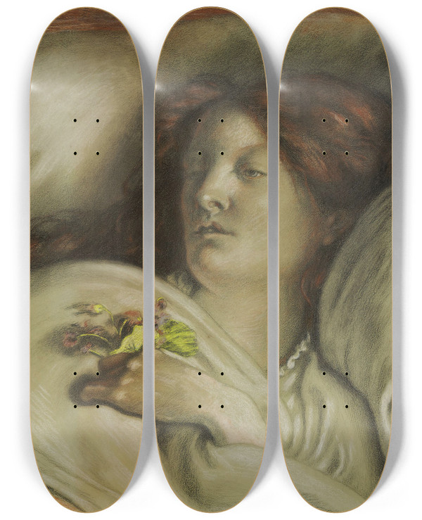 Triptych art skateboard deck of Ford Madox Brown Convalescent Portrait Of Emma Madox Brown by Ford Madox Brown (1821-1893)