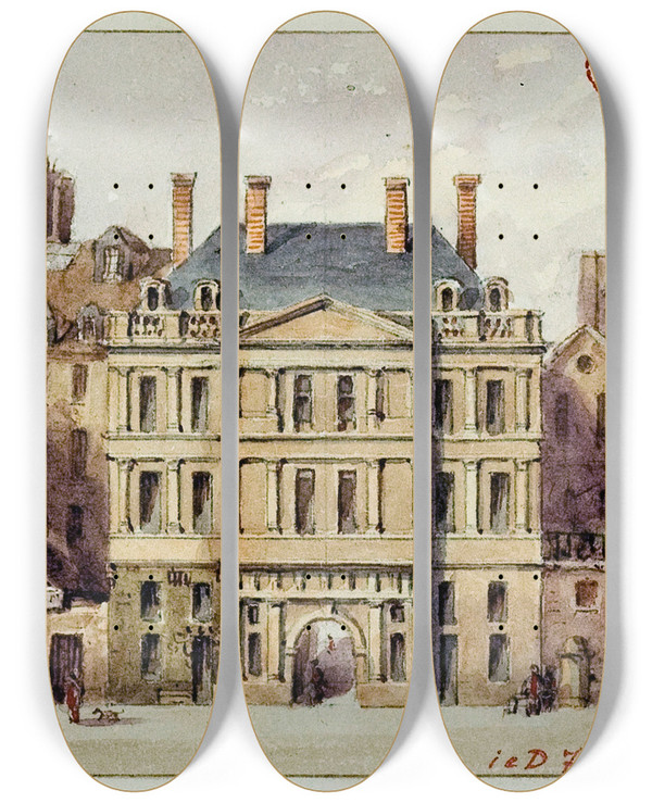 Triptych art skateboard deck of Augustesbastien Bnard Cour De La Sainte Chapelle by Auguste-Sbastien Bnard (1810-1873)