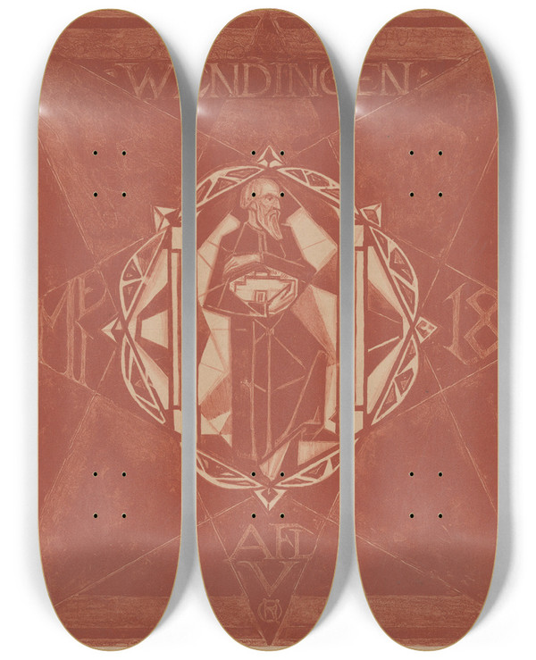 Triptych art skateboard deck of Richard Nicolas Roland Holst Omslagontwerp Voor Wendingen 1918_1 by Richard Nicolaus Roland Holst (1868-1938)
