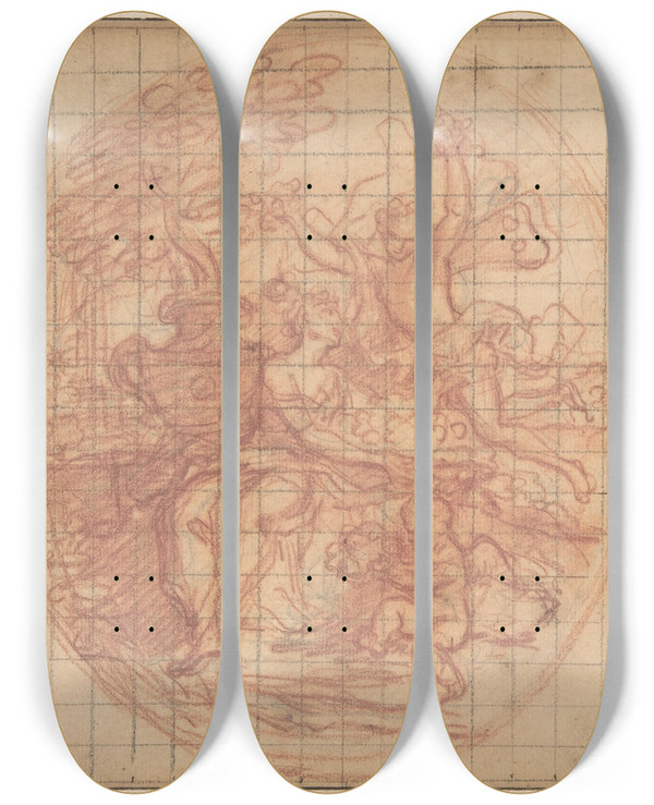 Triptych art skateboard deck of Antoine Coypel Zephyr And Flora by Antoine Coypel (1661-1722)