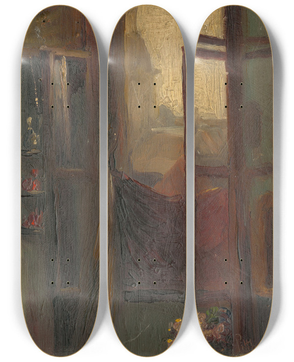 Triptych art skateboard deck of Udovt Pitthordt Window by udovt Pitthordt (1860-1946)