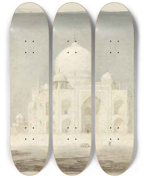 Triptych art skateboard deck of Marius Bauer De Taj Mahal by Marius Bauer (1867-1932)