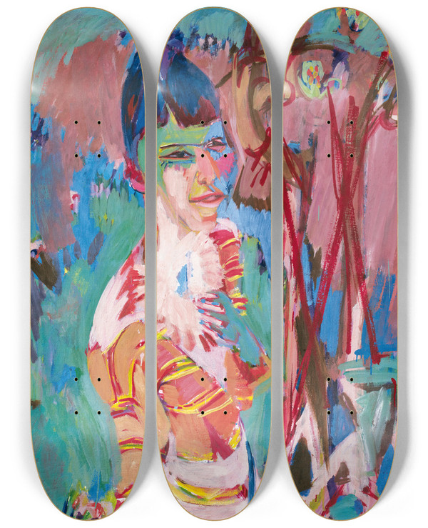 Triptych art skateboard deck of Albert Mller Bust Of A Coloured Girl by Albert Muller (1897-1926)
