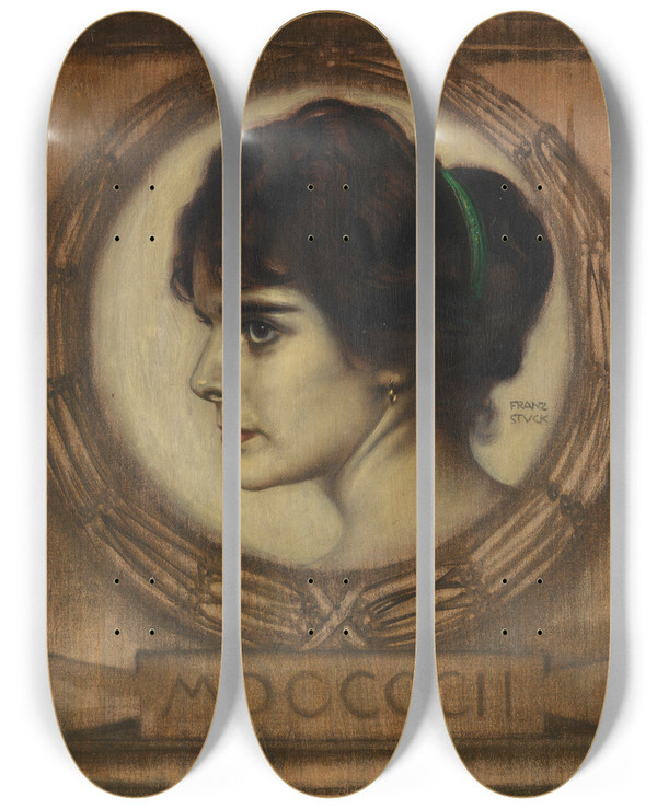 Triptych art skateboard deck of Franz Von Stuck Portrt Gemma Bierbaum by Franz Von Stuck (1863-1928)
