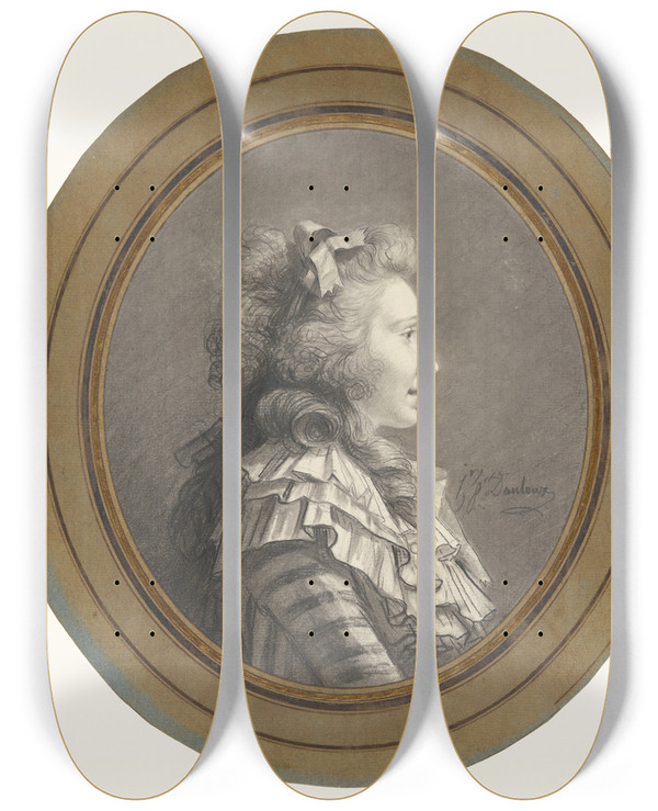 Triptych art skateboard deck of Henripierre Danloux Portrait Of A Young Lady In Profile by Henri Pierre Danloux (1753-1809)