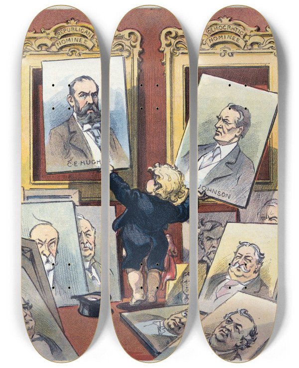Triptych art skateboard deck of Udo Keppler In The Political Gallery by Udo Keppler (1872-1956)